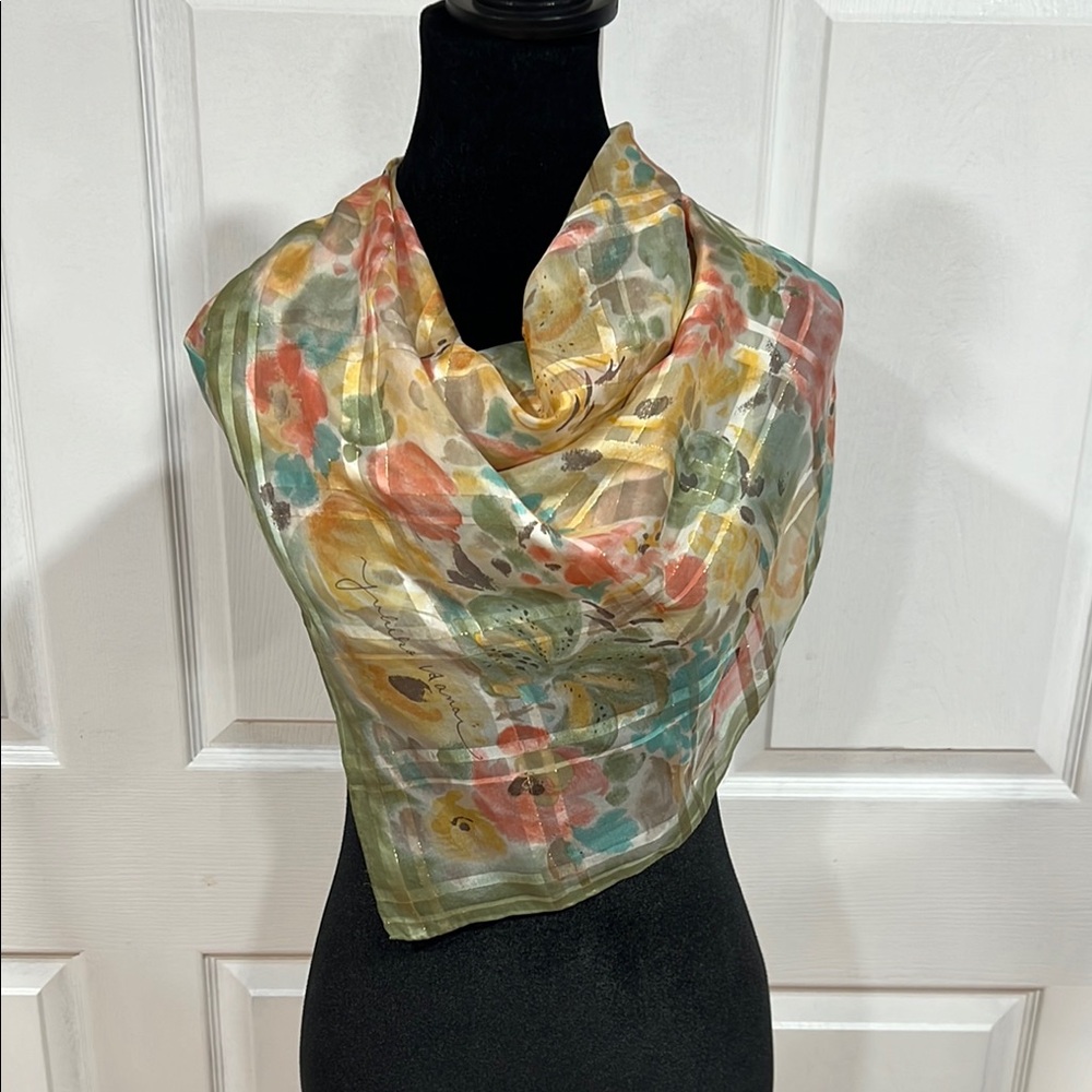 Vintage 🧡❤️Yukiko Hanai Silk Scarf Full Print Flowers Shawl